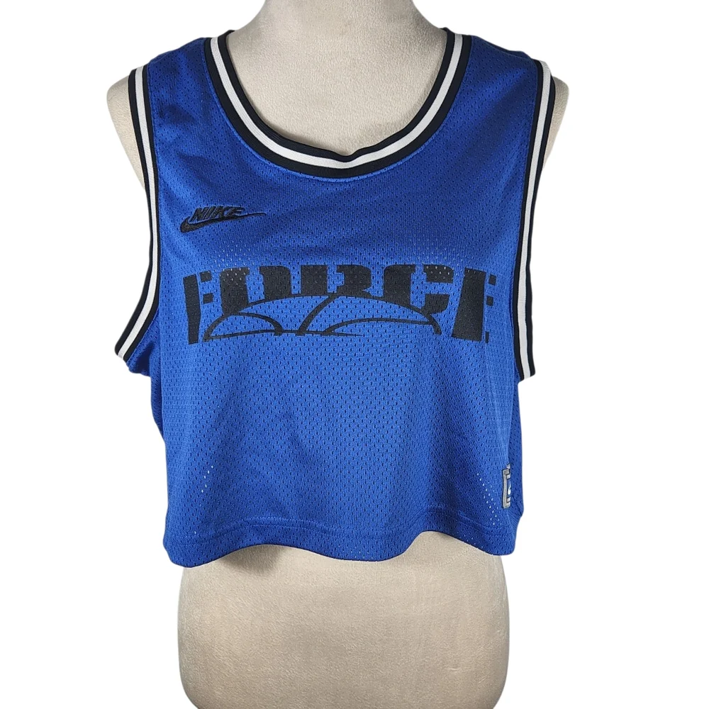 Nike Force sportswear Jersey blue black mesh crop top Size Medium Womens
